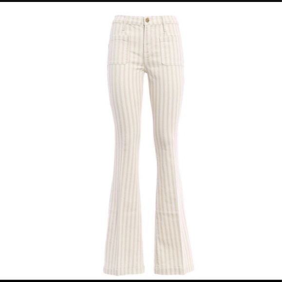 FRAME Le Bardot Flare striped high-rise jeans 32 - Picture 1 of 8